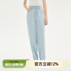 片斷（dribs＆drabs）片斷牛仔褲女夏季新款兩?？壅嬷蓖残€(gè)子高腰顯瘦老爹褲 淺藍(lán) L 165/72A