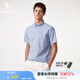 哈吉斯（HAZZYS）男裝 夏季純棉男襯衣商務(wù)短襯簡約休閑短袖襯衫男ATCZK1BBK51 藍(lán)色BL XL （180/100A 50）