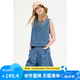 ELLE KIDS25夏季女童經(jīng)典度假風(fēng)圓領(lǐng)透氣兩面穿休閑牛仔馬甲背心