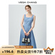VEGA CHANG吊帶連衣裙女2025年新款夏季法式方領顯瘦高級感氣質格紋拼接長裙 藍白格子 M