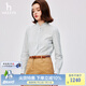 HAZZYS哈吉斯女裝 秋季新款女士條紋花邊立領長袖襯衫女ASCSK1BCK13 藏青色NV M (160/84A 38)