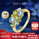 IL&CO尤珂「和彩青音」18K黃金天然海藍寶戒指女群鑲彩寶女戒生日禮物 橄欖石+海藍寶共約 1.6克拉 14號