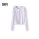森馬（Semir）長(zhǎng)袖T恤女短款提花刺繡2025秋純棉蕾絲花邊修身開(kāi)衫109725101014
