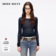 MISS SIXTY2025夏季新款T恤女兩件式修身疊穿撞色長袖上衣 芷青藍(lán) S