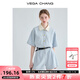VEGA CHANG工裝連體短褲女夏2025新款小個(gè)子顯瘦高級(jí)感連身衣褲 藍(lán)色 S