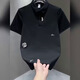 益帛重磅短袖POLO衫男夏季薄款韓版潮流刺繡寬松休閑翻領(lǐng)五分短袖T恤 黑色 XL 【建議115-130斤】