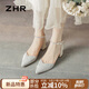 ZHR包頭涼鞋女夏仙女風(fēng)粗高跟鞋女百搭一字扣帶女鞋 Y791 米銀色 36 
