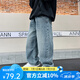 寶貝亨亨;BABY HH男大童夏季直筒寬松冰絲軟牛仔長褲2025新款兒童男孩夏天薄款褲子 藍色 130