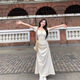 素織錦裙子女夏季2025新款碎花連衣裙學(xué)院風(fēng)海邊穿搭小個(gè)子收腰法式長(zhǎng)裙 小清新碎花長(zhǎng)裙【杏色】 L