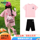 FIDQIOG國際品牌女童短袖T恤2025夏季新款蝴蝶結(jié)小貓印花可愛女孩洋派上衣 粉色上衣+內(nèi)搭褲 M 120cm
