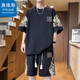 真維斯戶(hù)外運動(dòng)短袖T恤男士夏季冰感輕薄上衣休閑百搭五分褲兩件套 黑色 2XL