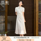 香影新中式國風(fēng)立領(lǐng)連衣裙女2025夏季新款改良旗袍風(fēng)白色提花裙子 米白 斜襟款 暗紋提花 XL 170/92A/125-140斤