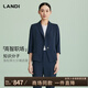 LANDI高級(jí)感短袖西裝外套女職業(yè)正裝2025夏季新款休閑西服套裝 藏藍(lán)色 S