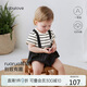 babylove嬰兒短袖包屁衣夏季純棉假兩件寶寶爬服可愛(ài)條紋連體衣外出夏裝
