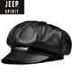 JEEP真皮八角帽男女同款韓版春秋季百搭貝雷帽畫(huà)家中老年羊皮男士帽子 黑色(羊皮) XL (58-59cm )