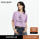 moussy 2025夏季新品復古玫瑰印花短款卷邊短袖T恤028ISZ90-0891 100紫色 均碼