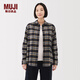 無(wú)印良品（MUJI） 女式 法蘭絨 襯衫領(lǐng) 長(cháng)袖襯衫女士襯衣內搭上衣純棉秋季新品女裝 中灰色格紋 L （165/88A）