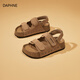 DAPHNE達(dá)芙妮真皮運(yùn)動(dòng)涼鞋女2025夏季新款外穿厚底休閑沙灘鞋魔術(shù)貼勃肯涼拖 卡其色 【夏日透氣-不累腳】 37