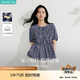茵曼法式格子襯衫夏季女裝百搭短袖娃娃衫 藏青襯衫-18525529  XL