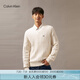 Calvin KleinJeans秋冬男女情侶休閑通勤ck刺繡V領(lǐng)絞花純棉針織衫J326795 YBI-牛乳白 L