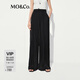 MO&Co.休閑褲2025夏新品壓褶拖地闊腿長直筒松緊腰抽繩高腰MBE2PATT02 黑色 S /160
