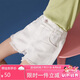 ASK JUNIOR女童褲子2025夏薄款兒童褲腳毛邊休閑牛仔短褲潮 白色 160