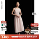 朗姿2025夏季新款優(yōu)雅一字領(lǐng)無袖連衣裙女高端法式修身收腰裙子 淡粉色 M