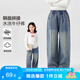 左西女童直筒牛仔褲防褪兒童春裝褲子2025新款女孩長(zhǎng)褲潮 牛仔色 130