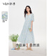 飛鳥和新酒亞麻碎花連衣裙女寬松2025夏季新款長款寬松顯瘦女裙 滿幅圖案淺藍HPH02 M