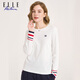 ELLE ACTIVE時(shí)尚百搭圓領(lǐng)純棉長(cháng)袖T恤女袖口撞色柔軟上衣打底衫女 白色 L