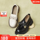 百思圖商場(chǎng)同款時(shí)尚學(xué)院蝴蝶結(jié)樂(lè)福鞋女單鞋WA399AA4 黑色 39