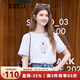 百圖betu女裝2025春夏新款T恤圓領(lǐng)卡通印花袖口拼接國風短袖女2502T30 白色 M