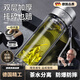 WCZ德國一鍵開蓋雙層玻璃防摔隔熱車載水杯男士女茶水分離高檔水杯 提繩款高端銀雙層加厚400ml 商務(wù)辦公便攜水杯
