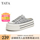 他她（TATA）厚底包頭拖鞋女鞋亮片松糕后空穆勒鞋夏新款DWGP2BH4 銀色（拖鞋款） 38