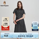 Hush Puppies【輕盈無(wú)壓】暇步士女裝2025夏季休閑收腰半袖連衣裙 玄青藍(lán) L