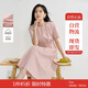 茵曼2025夏季女裝新款歐若風(fēng)圓領(lǐng)抽褶棉質(zhì)混紡短袖氣質(zhì)連衣裙 淺粉色L