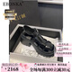 Ebonka2025夏季百搭真皮小個子增高厚底松糕鏤空編織羅馬涼鞋女豬籠鞋子 黑色 37