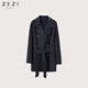 ZEZI雙面高支羊毛羊絨真絲大衣女中款2025秋冬系帶寬松雙排扣毛呢外套 經(jīng)典黑 M （115-130斤）