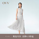 OVV2023春夏新款女裝肌理感面料拼接薄紗壓褶A字休閑無袖連衣裙 米白（凈色）09 S