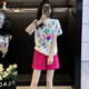 啄木鳥(niǎo)印花設計夏季運動(dòng)套裝女時(shí)尚新款短袖洋氣短褲兩件套顯瘦顯高休閑 休閑套裝女白色上衣+玫紅短褲 2XL 建議130-145斤