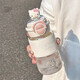 聚莜家水杯女夏季高顏值塑料吸管雙飲水杯兒童男女學(xué)生便攜飲用水杯 白粉600ml+kt貓貼紙+kt貓頭