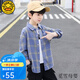 G.DUCKKIDS童裝男童襯衫春秋款兒童襯衣長(zhǎng)袖棉2023新款中大童格子休閑外套 藍(lán)色 160 (建議身高150cm 13-14歲)cm