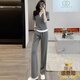 皮爾卡丹（pierre cardin）冰絲休閑運動(dòng)套裝女士2025夏季新款洋氣顯瘦小個(gè)子闊腿褲兩件套 灰色套裝 L 【101-120斤】