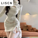 LISCN性感白色半高領(lǐng)針織毛衣連衣裙女秋冬圣誕穿搭內(nèi)搭修身包臀短裙子 白色[打底/千金/龍年本命年衣服 S