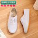 清中喬男式白色帆布鞋平底體操鞋舞蹈鞋純白手繪鞋小白鞋晨練鞋演出鞋 白色【系帶】男女通用 22 【內長(cháng)16厘米】