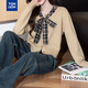 唐獅（TonLion）2025秋冬拼接格子蝴蝶結設計女開(kāi)衫毛衣