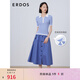 ERDOS 春夏桑蠶絲巴洛克珍珠扣小翻領(lǐng)抽條Polo領(lǐng)短袖女多巴胺針織衫 天青色 S 155/80A
