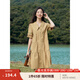 茵曼（INMAN）2025夏女新款田園娃娃裙切爾西領(lǐng)泡泡袖A字連衣裙 深褐色 -18525990 L