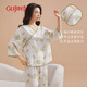 古今（GUJIN）新款國風(fēng)棉綢睡衣女春秋薄款中長(cháng)袖長(cháng)褲寬松大碼秋季家居服