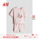 H&M童裝女嬰套裝2件式2025夏季新款洋氣印花圓領(lǐng)短袖短褲1282747 淺粉色/草莓 100 100/56
